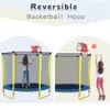 5,5ft trampoliner för barn 65INCH Outdoor Inomhus Mini Toddler Trampolin med hölje, basketbåge och boll ingår A54 A43