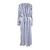 Coton rayé paréo plage couvrir Sexy maillots de bain femmes maillot de bain caftan robe tunique porter Sarong # Q617 210420