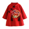 Winter 6 10 Years 120cm 140cm Year Embroidery Thickening Kids Baby Girl Traditional Chinese Tang Red Cheongsam Dress 210529