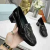 Party woman dress single shoes designer patent leather round toe triangle thick heel office lady banquet pumps with box