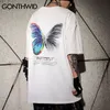 Gonthwidの蝶プリント半袖TShirtsストリートウェアヒップホップカジュアルルーズファッションティーシャツ男性原宿夏トップス男性Y0322