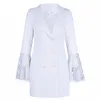 Ternos femininos Blazers 2022 Moda da primavera Hollow Out Lace Flare Sleeve Casat for Women Tunic Plus Size Blazer V Neck Double Pão