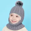 ベレー帽カジュアルな幼児の子供用一品ビーニーハットスカーフとポンポムニットサーマルイヤー保護秋冬