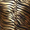 Męskie lata 70. Metallic Gold Zebra Disco Shirt Marka Slim Fit Długim Rękawem Męskie Sukienka Koszule Party Prom Stage Chemise 210522