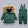 Vecchio ciabattino 41n358 # spessore cappotto caldo cappotto bambino bambino abbigliamento tuta outwear outwear reale collare di pelliccia reale pagliaccetto da anatra bianco set 2 pezzi