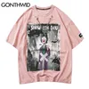 Hiphop Streetwear Chain T-shirts Cartoon Print Punk Rock Gothic Tees Shirts Harajuku Casual Korte Mouw T-shirt Tops 210602