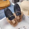Women Flats Autumn and Winter Slippers for Women Mules Slippers for Women Thermal Fashion Rabbit Hair and Wool Wrapped Flats