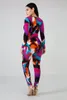 Kvinnors jumpsuits Women's Rompers mode Sexig Multicolor Print Patchwork Off Axel Full Sleeve Bodysuits Summer Pants Axeless