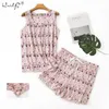 Pyjama printemps et été 100% coton Suit de sommiers Femmes Pyjama décontracté sets Cartoon Vest Shirt + Shorts plus taille 210809