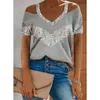 T-shirt da donna T-shirt oversize con paillettes Patchwork Sexy con spalle scoperte Top da donna Estate Halter con scollo a V T-shirt a maniche corte T-shirt Abbigliamento da donna