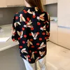 Jesień Koreański Luźna Szyfonowa Bluzka Retro Hong Kong Styl Drukowane Damska Koszula Z Długim Rękawem Top Kobieta Camisa 11000 210508