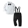 Kids Children's Boys Black Bow Tie Suit Suspender Black Pants and White Shirt 2 Piece Clothing Set Formal Dress Banquet Gentle Back to School Party Clothes L729R5T