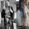 Strand Pareo Frauen Spitze Strickjacke Kaftan Schal Mantel Tragen Bademode Cover Up Bluse Tops Sexy Badeanzug Cape für Badeanzug 210629