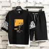 Été Hommes Casual Shorts Ensembles Tendance Impression T-shirt + Short Costume 2 pièces Mode Sportswear Survêtement Hommes M-4XL 210722