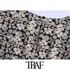 TRAF femmes Chic mode imprimé fleuri Mini robe Vintage à manches longues avec doublure femmes robes Vestidos Mujer 210415