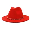 Высокое качество широкий краев Fedora шляпа женщин мужская шерсть металлическая цепь декор войлока шляпы зимнее формальное платье джаз топ шляпа
