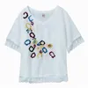 Mulheres do verão Camisetas Plus Tamanho Floral Bordado Vintage Linho de algodão Camiseta Femme Retalhos Lace O-Pescoço Tops MMX02 210512