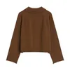 여성을위한 스웨터 패션 단일 브레스트 옷깃 커피 컬러 니트 면화 한국어 탑스 레이디 우아한 느슨한 봄 세련된 니트 210417