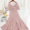 Elegante lange jurk gedrukt polka dot hoge taille party vintage zomer vrouwelijke chiffon vestidos kleding vrouwen 210420