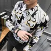 England Flower Shirt Men Casual Slim Fit Shirt Long Sleeve Camisa Social Masculina Night Club Male Streetwear Shirt 210527