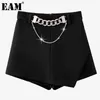 [EAM] Kobiety Czarne Dorywczo Asymetryczne Łańcuchy Szorty Wysoka Talia Luźne Fit Spodnie Moda Wiosna Lato 1DD8512 210512