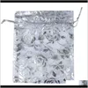 Pouches Chanfar 500Pcs 9X12Cm Organza Bags Jewelry Wedding Favors Party Pattern Printed Dable Packaging Display Gift Po303K