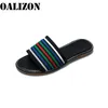 Sandal Slippers Summer Fashion Stripy Flat Open Toe Shoes Lady Flip Flops Loafers Mules Slides Woman Shoes