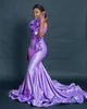 2021 Plus Size Arabisch Aso Ebi Lila Sexy Zeemeermin Galajurken Kant Satijn Stijlvolle Avond Formele Partij Tweede Receptie Jurken dress342F