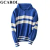 GCAROL Autumn Winter Turn-down Collar Stripes Jumper 30% Wool Handsome Warm Short Knitted Jersey Skin-friendly Soft Polo Sweater 210922