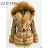 ZADORIN Winter Warm Detachable Down Jacket Women Furry FAUX Fur Collar White Duck Coat With Hooded 211018