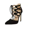 Dress Shoes High Sandals Women Cross-Tied Pumps Thin Heel Ladies Block Heels Ankle Strappy Lace-UP Party