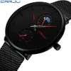 Män Watch Fashion Ultra-Thin Top Märke Luxury Crrju Quartz Watch Män Casual Vattentät Sport Mesh Steel Watch Relogio Masculino 210517