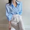 Été Automne Col V Lâche Femme Blouse Doux Chic Poches Rayé Femmes Chemises Élégantes Dames Tops Blusas Mujer 12375 210521