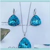 Oorbellen Sets Jewelry Drings Ketting Hoge Kwaliteit Driehoek Design Dames Jwellery Set gemaakt met Oostenrijks Crystal for Bridal Wedding Jewel