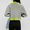 Fourrure Patched Knit Y2K Button-Down Cardigan à manches longues Pull pour femme Dames Femme Automne Hiver Mode Crop Top Jumper 210415