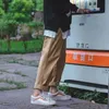 Japanische Freizeithose für Herren, lockeres, gerades Bein, einfarbig, einfache Fracht, knöchellange Damen-Hosen mit weitem Bein, koreanische Jugendhose 210715