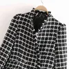 Vintage Tweed Plaid Jackets Women Fashion Casual V Neck Coats Elegant Ladies Double Breasted Outerwear 210520