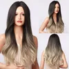 Synthetic Wigs MARGU Long Wavy Platinum Blonde Gray Ombre For Women Middle Part Natural Cosplay Party Heat Resistant6356174