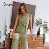 Zarif Yeşil İki Parçalı Kadın Takım Elbise Rahat Yaz Kolsuz V Yaka Üst Pantolon Setleri Moda Katı Ofis Bayanlar Takım Elbise 210414