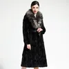 Casaco real de peles feminino com colar de inverno casacos de mulheres roupas 2022 elegante cinto de jaqueta longa e espessa 2024