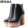 Boots Kiiyilala Side Zipper Wood Grain Heels Platform Women Shoes With Short Plush Chunky Woman Autumn Winter Ankle