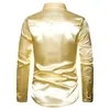 Męskie Shiny Gold Cekiny Patchwork Chłopiec Western Shirts Casual Slim Slim Fit Men Silk Shirt Party Dance Stage Prom Festival Costume 210522