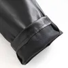 Женщины шикарные черные искусственные кожаные брюки мода высокие талии карманы дамы офисные брюки с поясом повседневные плиссированные дниры 210515