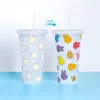 Valentine's Day Easter Gift Love Plastic Color Changing Cup Beverage Fruit Tea Seven Rainbow Straw Plastic Cups