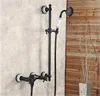 Black Antique Brass Wall Mount Shower Faucet Set Bath And With Slide Bar Cold Water TapH9589 Bathroom Sets