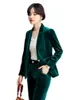 Kadın Suits Lady Ofis Yüksek Kalite Altın Kadife Moda Uzun Kollu Blazer Kadın Pantolon Kış Stil 210527