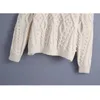 Spring White Appliques Klipp ut Stickad tröja Kvinnor Elegant Av Skulder Tröjor Kvinna Långärmad Ribbed Trim Pullover 210430