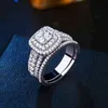 She Anello nuziale Halo in argento sterling 925 per le donne Gioielli eleganti Taglio principessa AAAAA CZ Anelli di fidanzamento 2201133443468