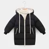 Småbarn Baby Boys Tjejer Vinterrockar Barnjackor Tjocka Långa Barn Varm Ytterkläder Hooded Parka Snowsuit Overcoat Tonåring Kläder 211203