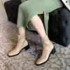 Meotina Ayak Bileği Çizmeler Kadın Ayakkabı Yüksek Topuk Slip-On Kısa Çizmeler Yuvarlak Toe Blok Topuklu Bayan Çizmeler Sonbahar Bej Siyah Boyutu 34-39 210520